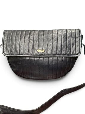 Vintage Bally Black Quilted Lambskin Shoulder Bag Made in Italy